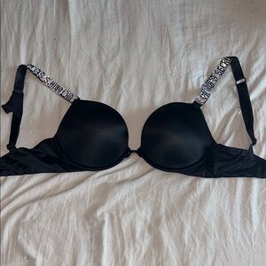 Victoria's Secret Black Push-Up Bra with Rhinestone Straps